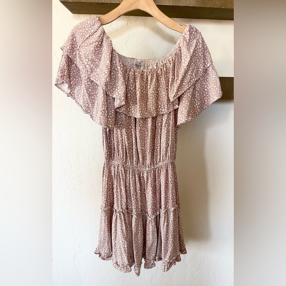 White Birch| Blush Pink Polka Dot Tiered Ruffle Mini Dress, Babydoll Style•••